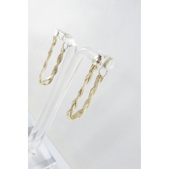 Vintage Woven Sterling Silver Link Chain Earrings 925 Italy 1 1/2" Drop - Picture 2 of 9